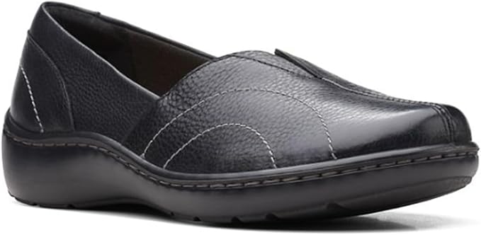 Clarks Women's Cora Meadow Loafer, Black Leather, 5