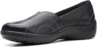 Clarks Women's Cora Meadow Loafer, Black Leather, 5