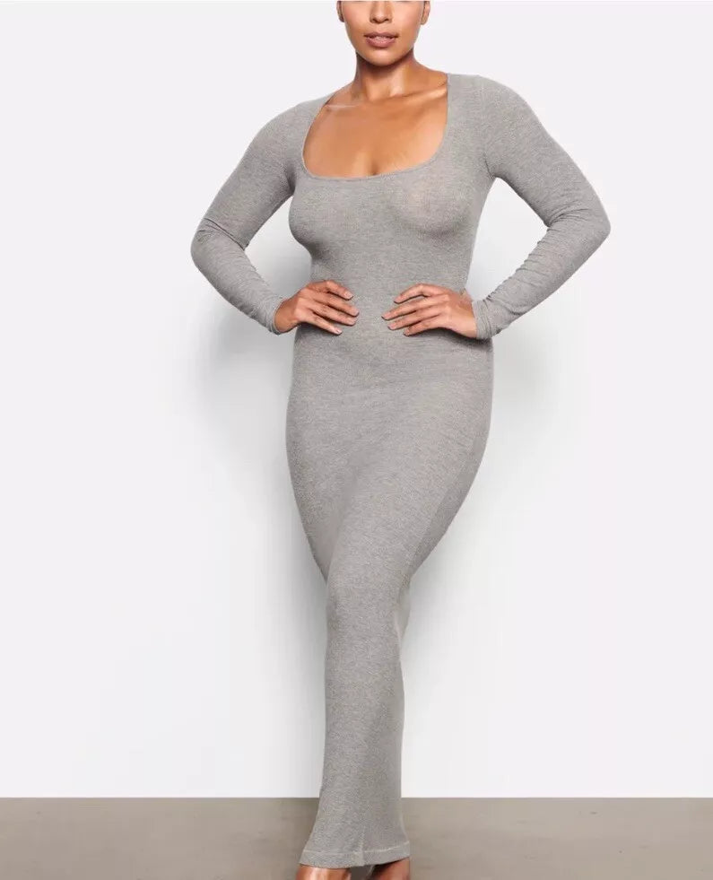 SKIMS Soft Lounge Long Sleeve Dress: Size XS: Heather Grey (29)