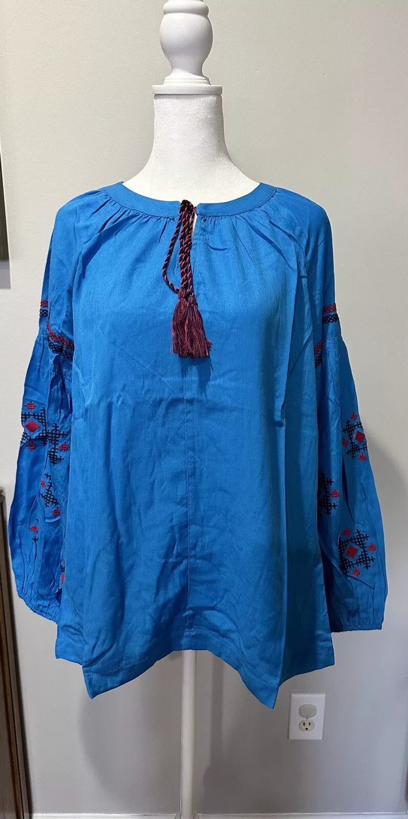 Hayden Los Angeles Women’s Peasant Blouse Blue/Red Boho Sz M- Top