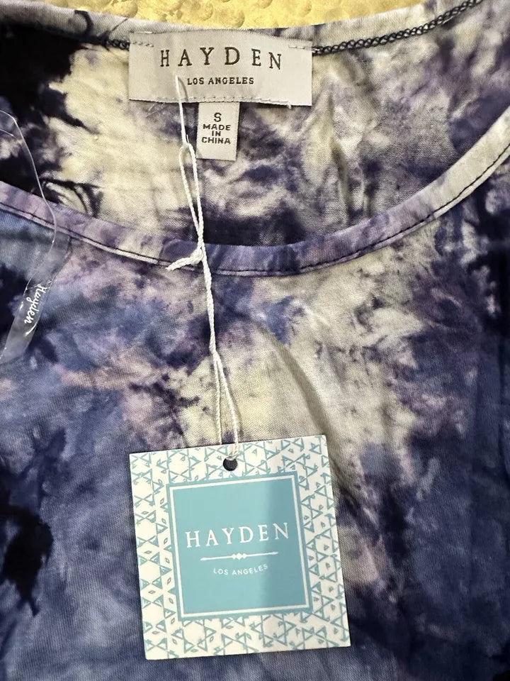 Hayden Women’s Los Angeles High Rise Slit Tie-Dye Fun NWT Top Blouse Sz- S